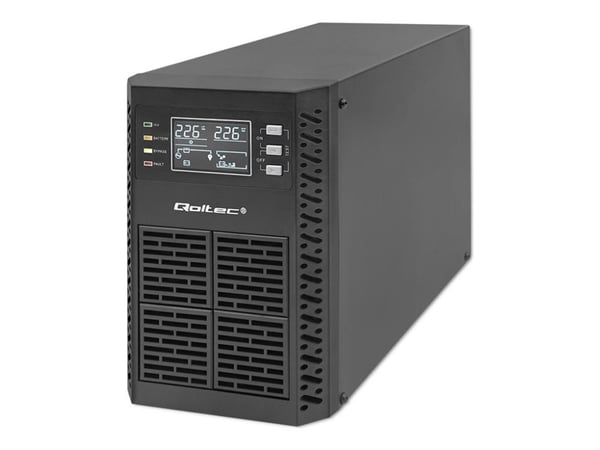 Qoltec - UPS - power factor 1.0, LCD, EPO, on-line - AC 110-300 V - 1000 watt - 1000 VA - 9 Ah - RS-232, USB, RJ-45 - utgangskontakter: 2 - svart