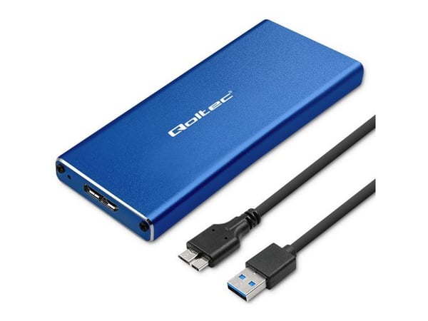 Qoltec Housing | M.2 SSD-stasjonsplass | SATA | NGFF | USB 3.0 | Superhastighet 5 Gb/s | 2TB | Žydra
