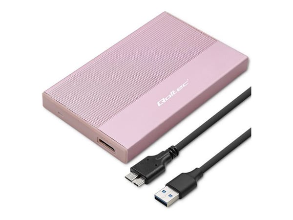 Qoltec aluminiumshus | SSD HDD 2,5" stasjonsplass | SATA | USB 3.0 | Superhastighet 5 Gb/s | 2TB | Rosa