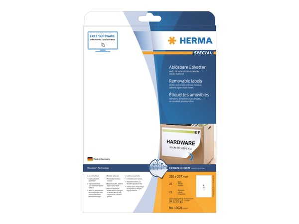 HERMA Special - Papir - matt - fjernbart selv-adhesiv - hvit - A4 (210 x 297 mm) 25 etikett(er) merkelapper