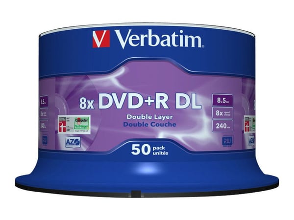 Verbatim DVD+R Double Layer 8x Matt Silver 50pk Spindle, DVD+R DL, 120 mm, Akseli, 50 kpl, 8,5 GB