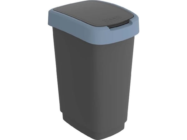 Avfallsbeholder, Rotho Twist, svart, plast, 50 l, svart lokk med blå kant