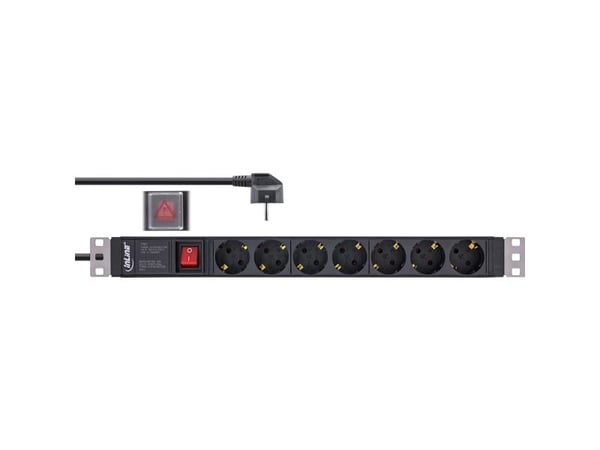 InLine 16411S, 7 AC-utganger, Type F, 3680 W, 1,5 mm², Type F (Schuko), Svart