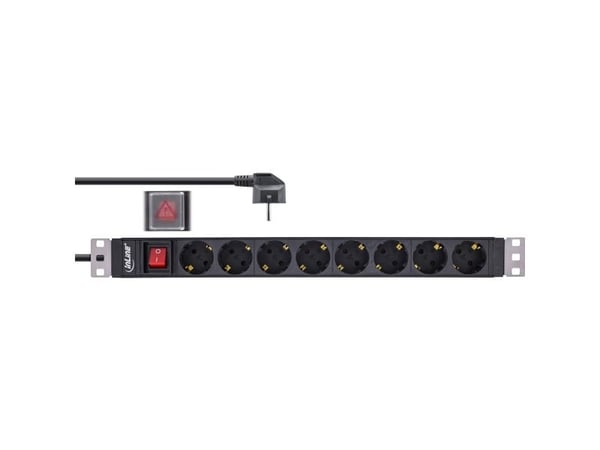 InLine 16412S, 8 AC-utganger, Type F, 3680 W, 1,5 mm², Type F (Schuko), Svart