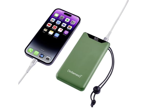 Intenso F10000 - Strømbank - 10000 mAh - 20 watt - 3 A - QC 3.0, Power Delivery 3.0 + PPS - 2 utgangskontakter (USB-C, USB-type A) - på kabel: USB-...