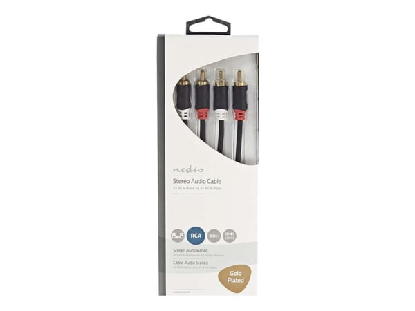 Nedis CABW24200AT30, 2 x RCA, 2 x RCA, Kuparipinnoitettu teräs (CCS), 3 m, Antrasiitti