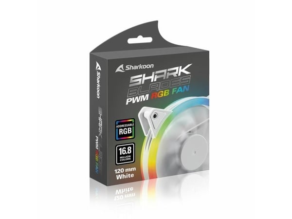 Sharkoon Shark Blades PWM, Vifte, 12 cm, 400 RPM, 1400 RPM, 94,8 m³/t, Hvit