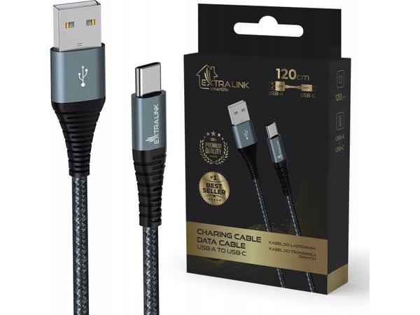 Extralink Smart Life USB Type-A til Type-C Svart | USB-A til USB-C-kabel | 120 cm