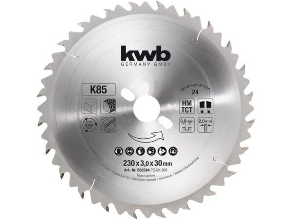 kwb 588544, Tungsten Carbide Tipped (TCT), Løvtre, Gipsplater, Mykt tre, MDF, Sponplate, Hardboard, 23 cm, 3 cm, 3 mm, 1 stykker