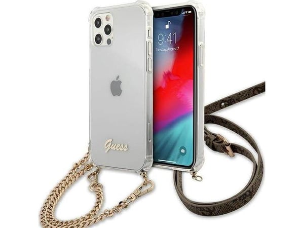 Guess GUHCP12MKC4GSGO iPhone 12/12 Pro 6,1" transparent hardcase 4G gullkjede