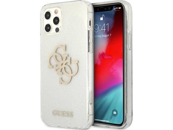 Guess GUHCP12LPCUGL4GTR hårt glitter-skal till iPhone 12 Pro Max 6,7" 4G Big Logo - transparent