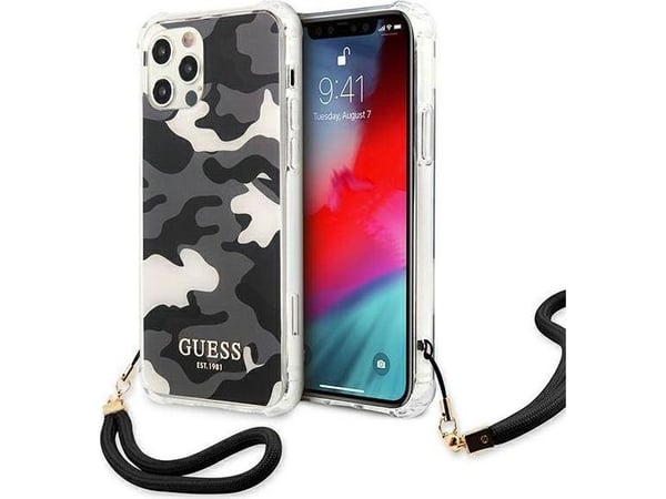 Guess GUHCP12MKSARBK iPhone 12/12 Pro 6,1" hardt etui Camo Collection - sort/sort