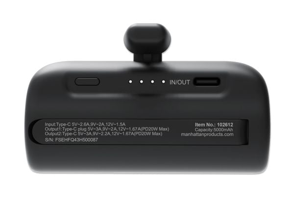 Manhattan 102612, 5000 mAh, Lithium-Ion (Li-Ion), 20 W, Sort