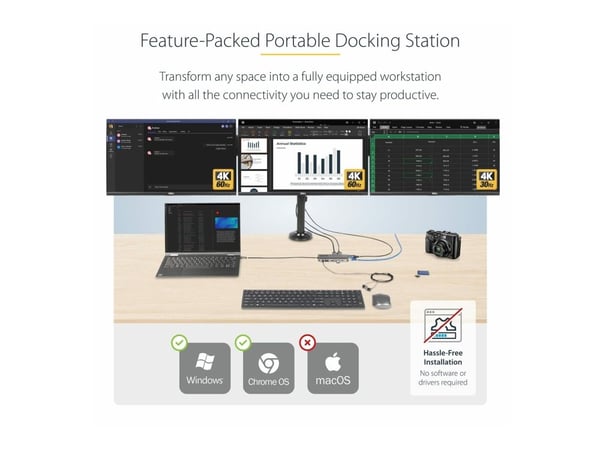 StarTech.com USB-C Triple-Monitor Multiport Adapter, HDMI/DP/Card Reader - telakointiasema - USB-C 3.2 Gen 1 / Thunderbolt 3 / Thunderbolt 4 - HDMI...