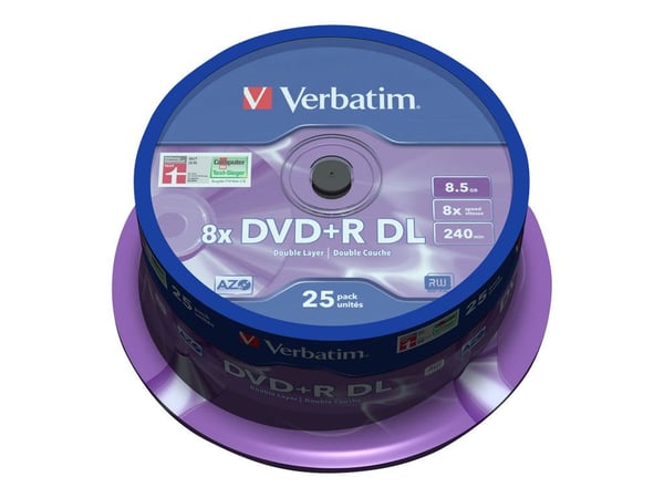 Verbatim - 25 x DVD+R DL - 8.5 GB 8x - matt sølv - spindel