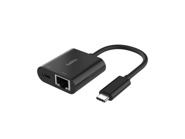 Belkin - Nettverksadapter - USB-C - Gigabit Ethernet x 1 + USB-C (bare strøm) x 1