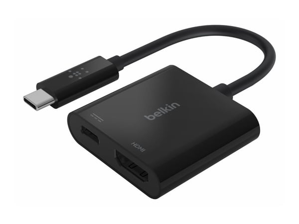 Belkin USB-C to HDMI + Charge Adapter - Video adapter - USB-C hann til HDMI, USB-C (kun strøm) hunn - svart - 4K-støtte, USB Power Delivery (60W)