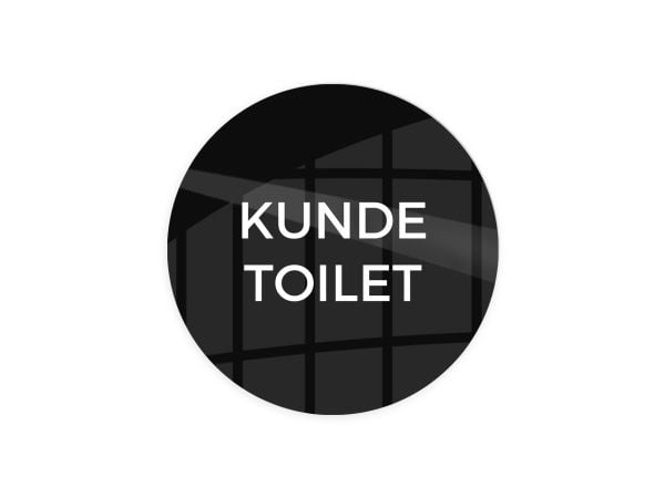 Skilt "Kunde toilet" Ø10 cm, aluminium, sort
