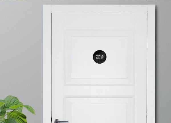 Skilt "Kunde toilet" Ø10 cm, aluminium, sort