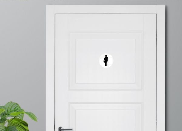 Skilt Kønsneutral silhuet toilet Ø10 cm, aluminium, hvid
