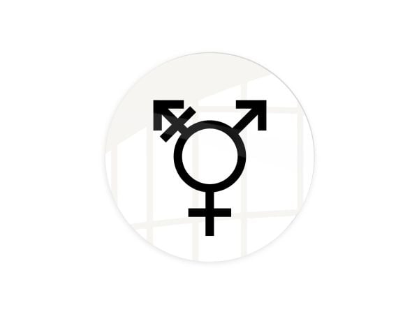 Skilt Kønsneutral symbol toilet Ø10 cm, aluminium, hvid