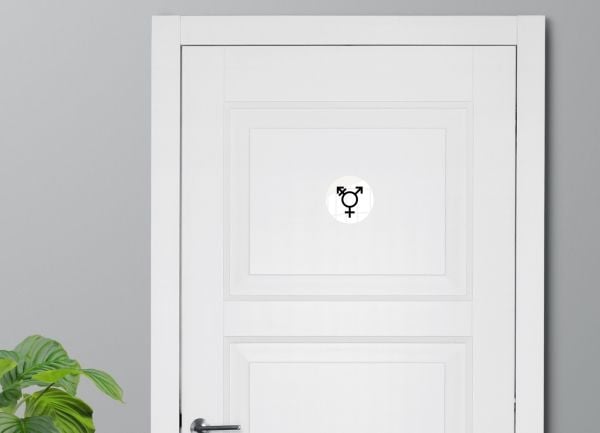 Skilt Kønsneutral symbol toilet Ø10 cm, aluminium, hvid