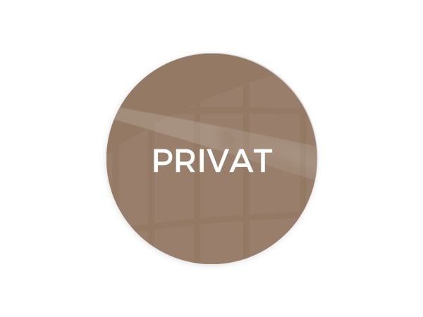 Skilt "PRIVAT" Ø10 cm, aluminium, caffe latte