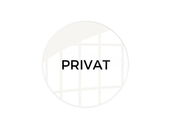 Skilt "PRIVAT" Ø10 cm, aluminium, hvid