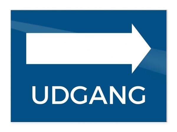 Skilt "Udgang" pil højre 18x13 cm, aluminium, blå
