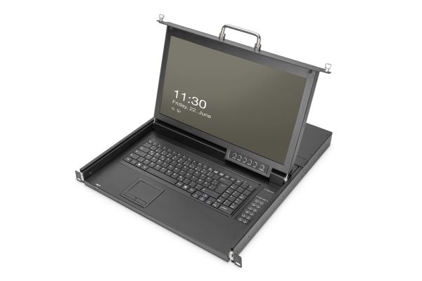 Digitus - KVM-konsoll med KVM-svitsj - 16 porter - Tysk - 17" - kan monteres i rack - 1920 x 1080 Full HD (1080p) @ 60 Hz - 1000:1 - RAL 9005, svar...