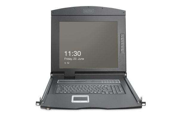 Digitus DS-72221-2GE - KVM-konsoll med KVM-svitsj - 8 porter - Tysk - 19" - kan monteres i rack - 1920 x 1080 Full HD (1080p) @ 60 Hz - 1000:1 - RA...