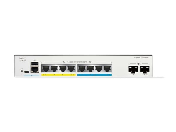 Cisco Catalyst 1300-8MGP-2X - Switch - L3 - Styrt - 4 x Gigabit Ethernet + 4 x 100/1000/2.5G + 2 x 10 Gigabit SFP+ - rackmonterbar - PoE+ (120 W)