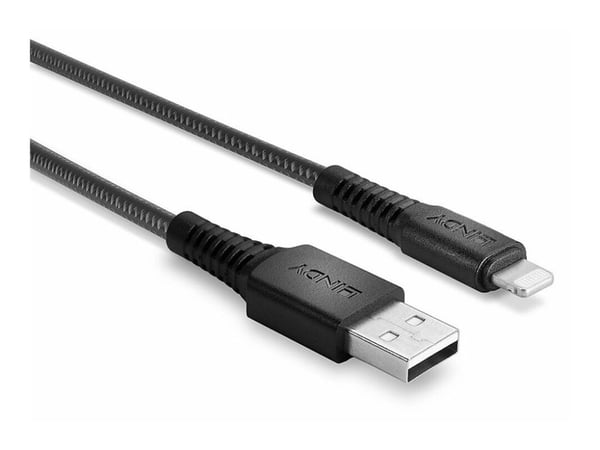 Lindy 31291, 1 m, Lightning, USB A, Uros, Uros, Musta