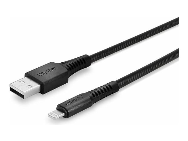Lindy 31292, 2 m, Lightning, USB A, Uros, Uros, Musta
