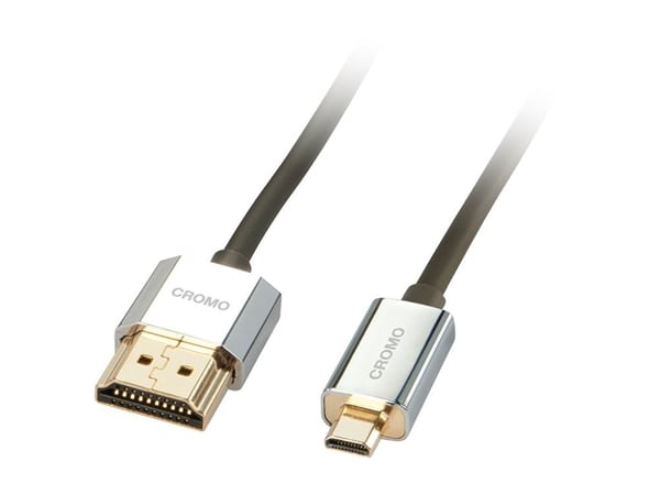 Lindy CROMO Slim High Speed HDMI to micro HDMI Cable with Ethernet - HDMI-kabel med Ethernet - 19 pin micro HDMI Type D hann til HDMI hann - 50 cm ...