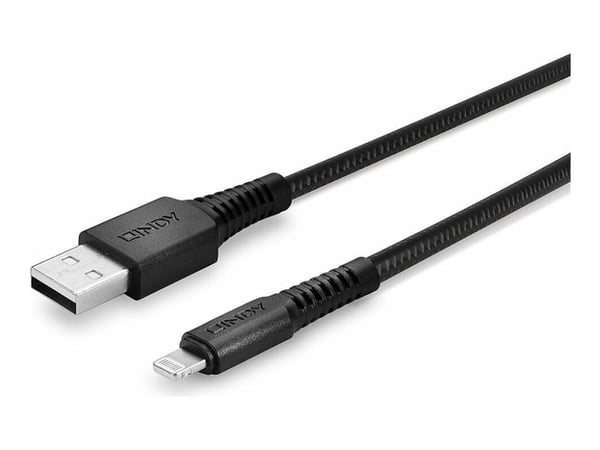 Lindy 31291, 1 m, Lightning, USB A, Uros, Uros, Musta