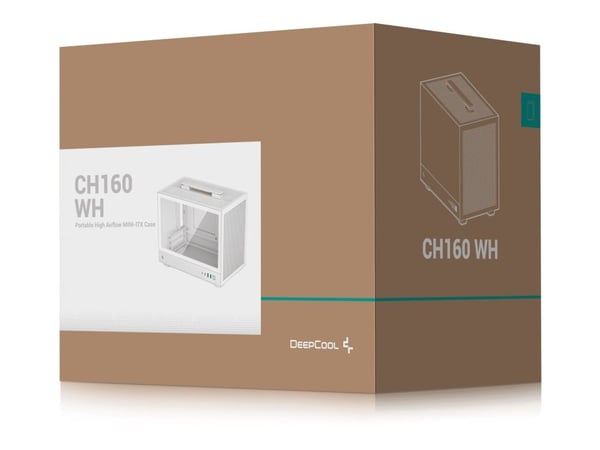DeepCool CH160 WH - Mini-ITX - sidepanel med vindu (herdet glass) - ingen strømforsyning (ATX / PS/2 / SFX / SFX-L) - hvit - USB/lyd