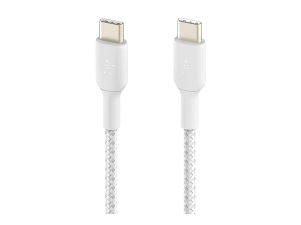 Belkin BoostCharge - USB-kabel - USB-C (hann) til USB-C (hann) - USB 2.0 - 3 A - 2 m - USB Power Delivery (60W), braided - hvit