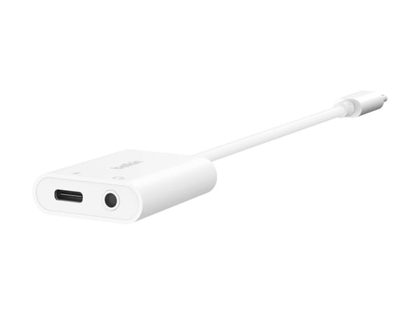Belkin RockStar - USB-C til hodetelefonjakk / ladeadapter - USB-C hann til USB-C, minijakk hunn - USB Power Delivery (60W)