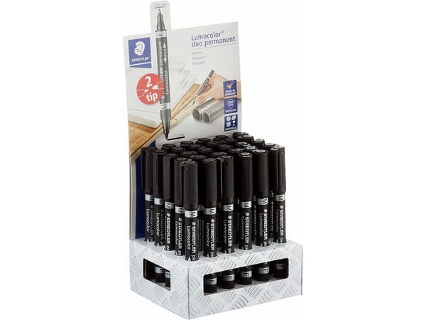 STAEDTLER Lumocolor permanent marker duo, display med 30 svarta, två spetsar, linjebredd: 0,6 mm / 1,5 mm, - 1 st (348-9 CA30)
