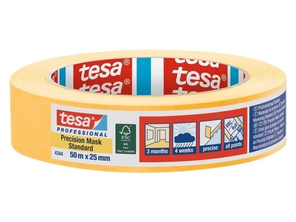 TESA 4344 Precision Mask Standard, Maalarin teippi, Paperi, Oranssi, Kumi, Lasi, Metalli, Universaali, Kumipohjainen