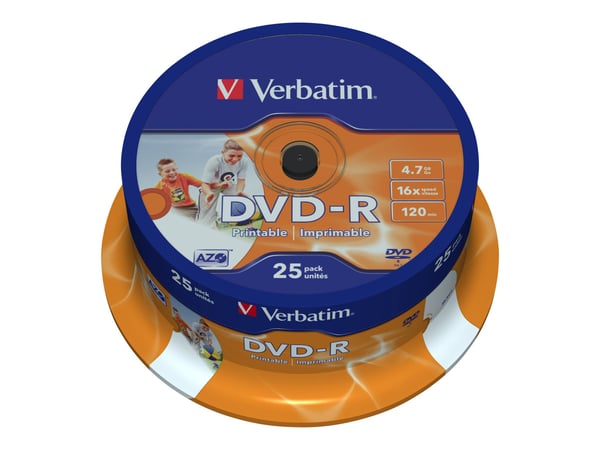 Verbatim - 25 x DVD-R - 4.7 GB 16x - bred fotoskrivbar overflate - spindel