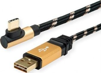 ROLINE 11.02.9061, 1,8 m, USB A, USB C, USB 2.0, 0,48 Gbit/sek., svart, gull
