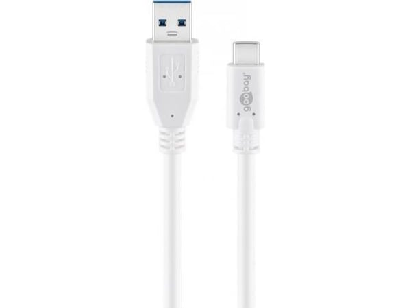 Goobay 67188, 1 m, USB C, USB A, USB 3.2 Gen 1 (3.1 Gen 1), 5 Gbit/s, Valkoinen