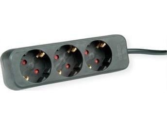 ROLINE 19.07.1066, 1,5 m, 3 AC-pistorasia(a), Sisätila, Muovi, Musta, 250 V