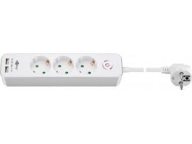 goobay - pistorasia - AC 230 V - 3680 Watt - tulo: teho CEE 7/7 - lähtöliittimet: 3 (2 x USB, 3 x CEE 7/4) - 1,5 m johto - valkoinen - valkoinen