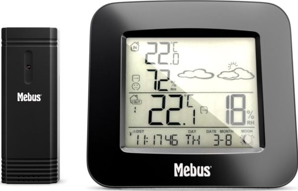Mebus 40715 Funk-Wetterstation, Sort, Inne hygrometer, Inne Termometer, Utendørs Fuktighetsmåler, Utendørs Barometer, Hygrometer, Termometer, Hygro...