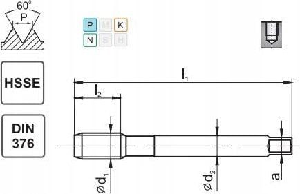 TUULETINHANA M16 DIN-376C L40 LH (6H) HSSE 800 - D2-591101-0160