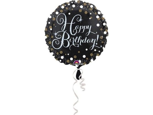 AMSCAN Happy Birthday svart folieballong med prikker