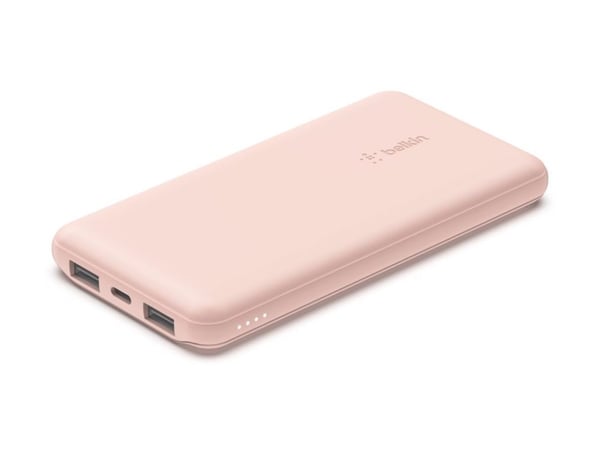Belkin BoostCharge - Strømbank - 10000 mAh - 18 watt - 3 utgangskontakter (USB-C, 2 x USB) - rosagull Belkin BoostCharge - Strømbank - 10000 mAh - 18 watt - 3 utgangskontakter (USB-C, 2 x USB) - rosagull
